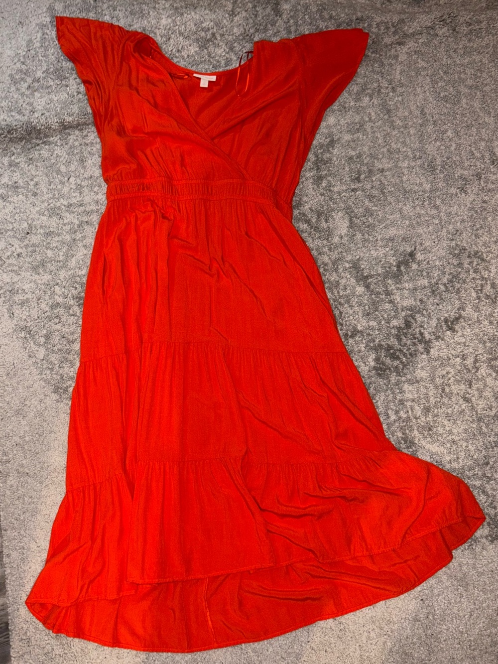 Orange V-Neck Tiered Maxi Dress with Elastic Waist